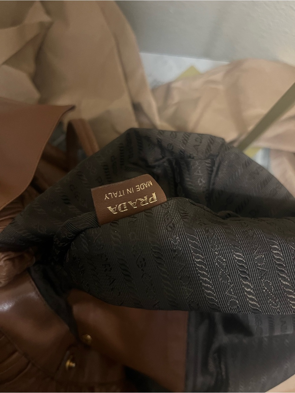 Prada Brown Leather Shoulder Bag with Gold Logo - Picture 12 of 13
